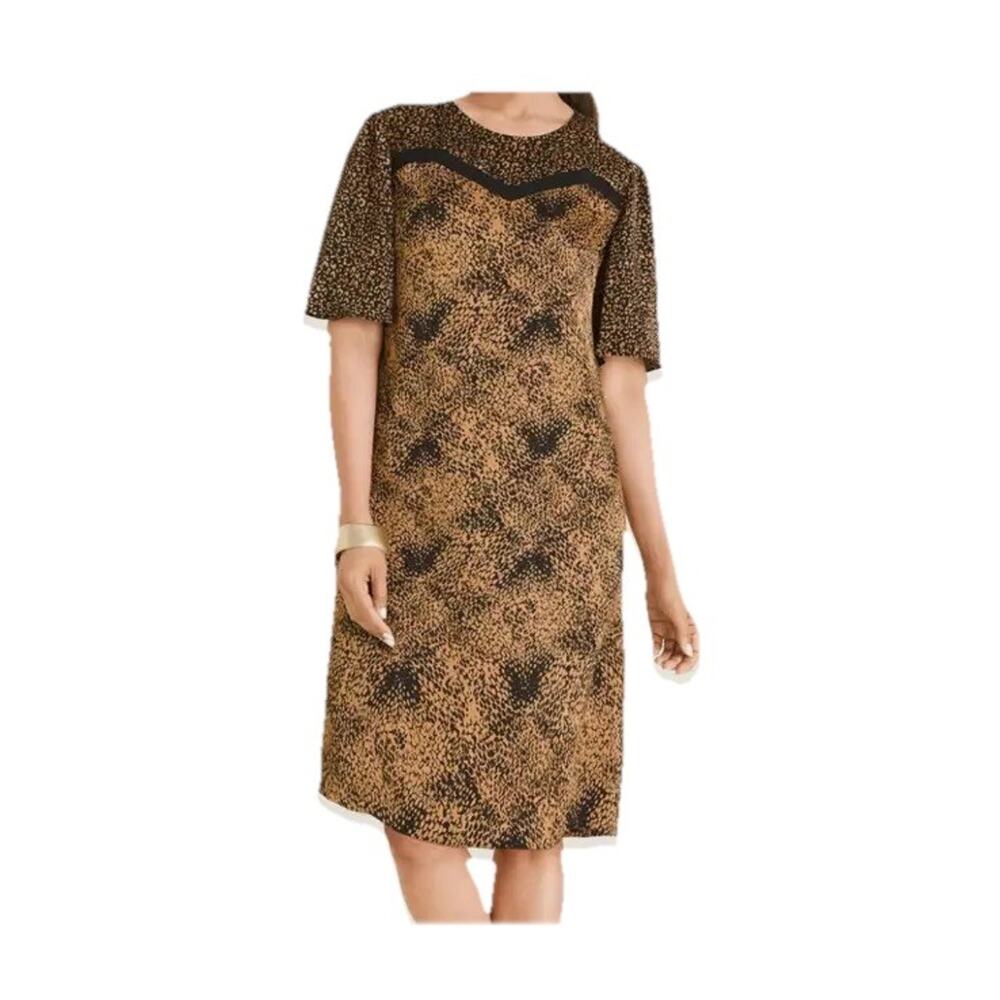 Chico's style Vintage Y2K Animal Print Sheath Short Sleeve Dress L/12Casual Gold